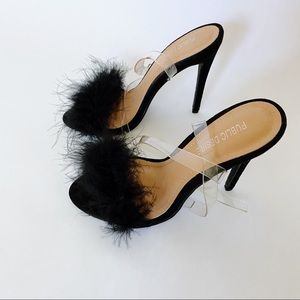 Public Desire Black Faux Feather Heels